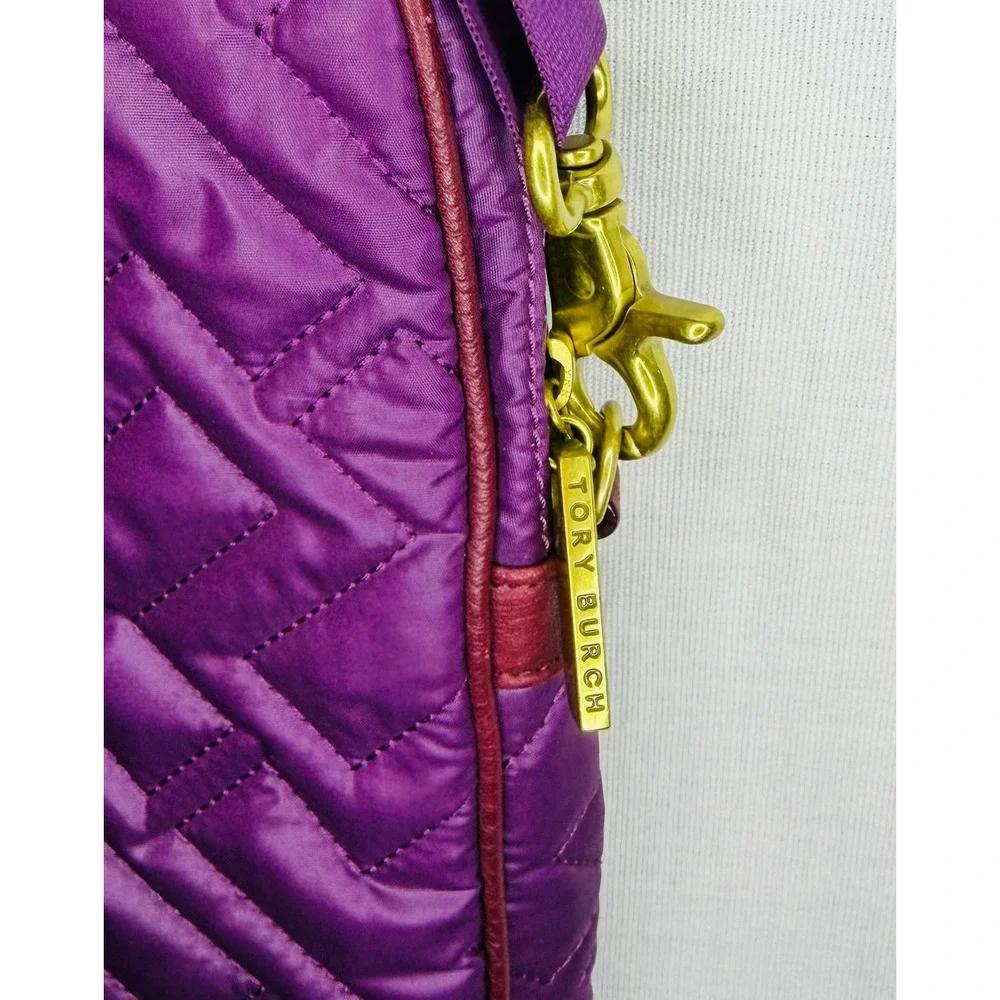 Tory Burch Purple Quilted Crossbody Laptop Bag Padded Tech Case Gold Hardware